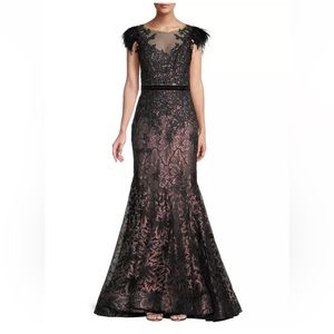 Mac Duggal Velvet Floral Applique Mermaid Gown